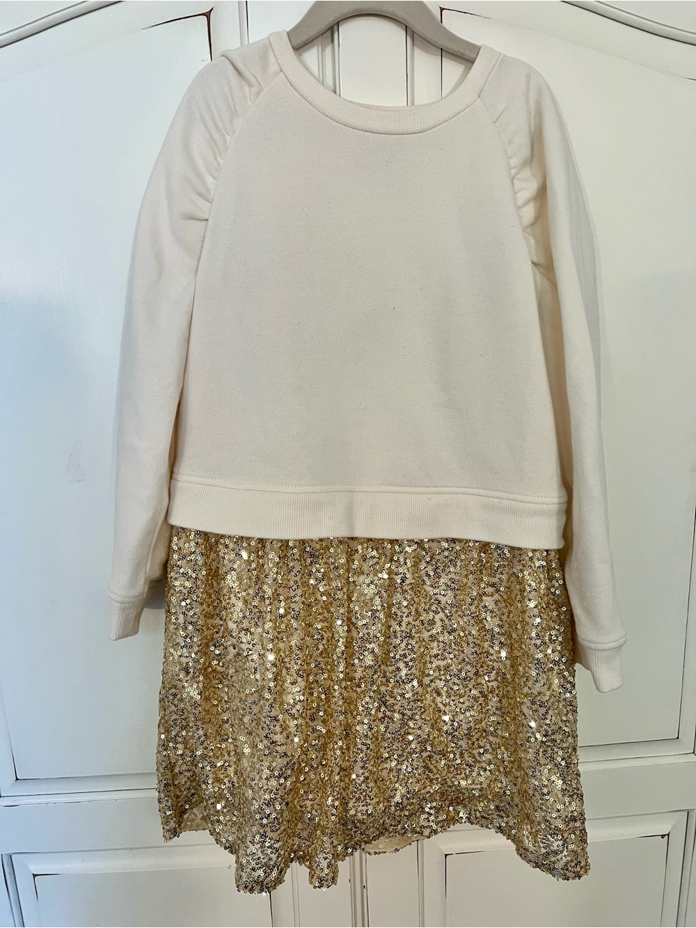 Place Cream Sweatshirt Dress with Gold Sequin Skirt